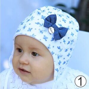 Baby Floral Blue Bow Cotton Beanie - Kids Accessories